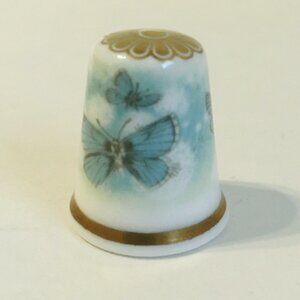 Butterfly Spode Thimble Fine Bone China England Teal Green Gold White Vintage